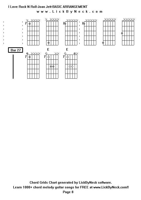 Chord Grids Chart of chord melody fingerstyle guitar song-I Love Rock N Roll-Joan Jett-BASIC ARRANGEMENT,generated by LickByNeck software.